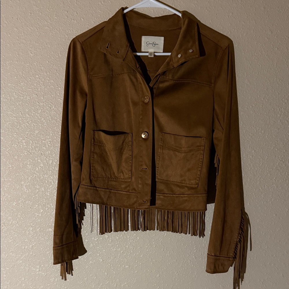 Jessica Simpson Tan Fringe Utility Jacket